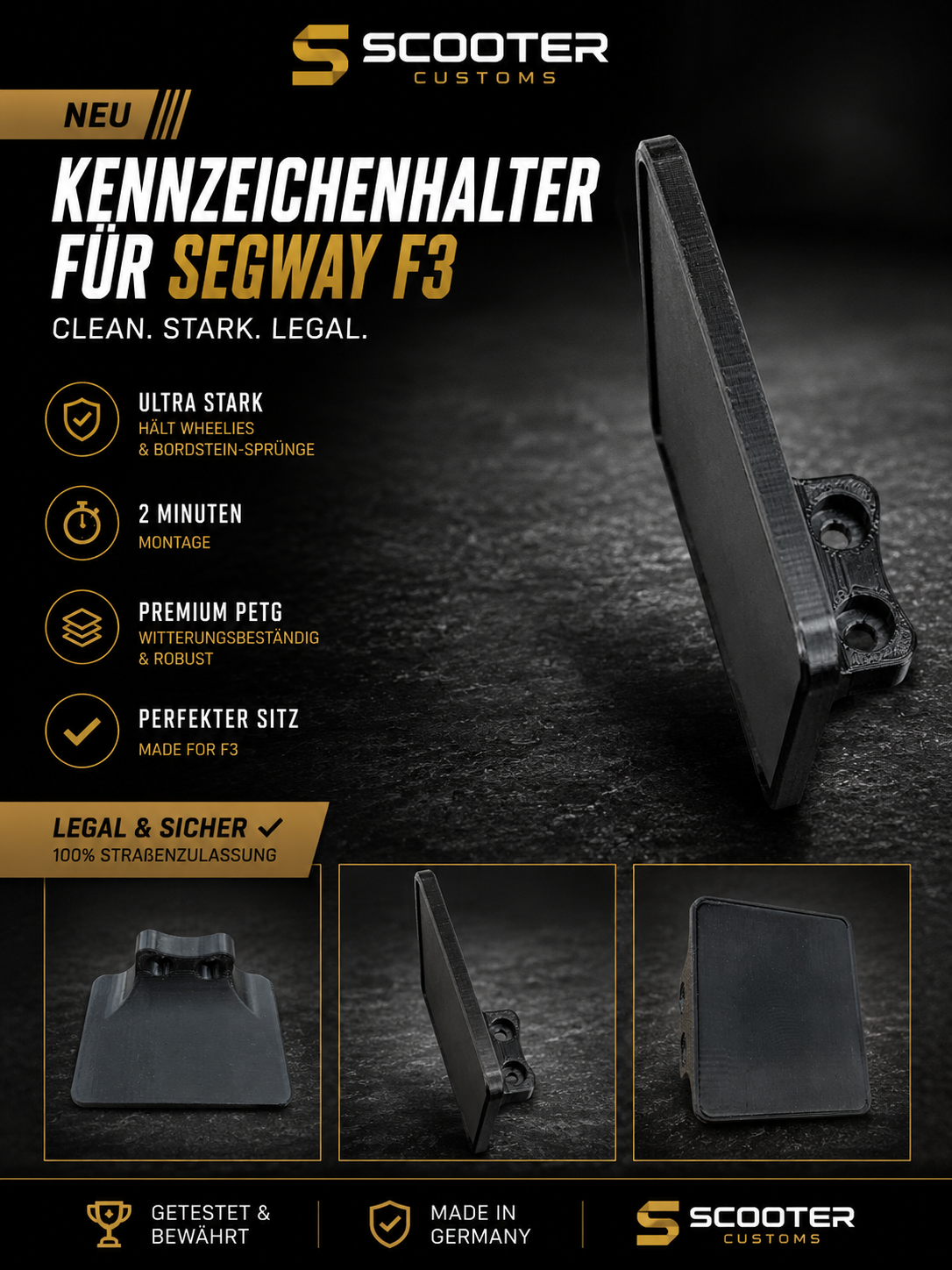 Seitlicher Kennzeichenhalter für Segway F3 / F3 Pro