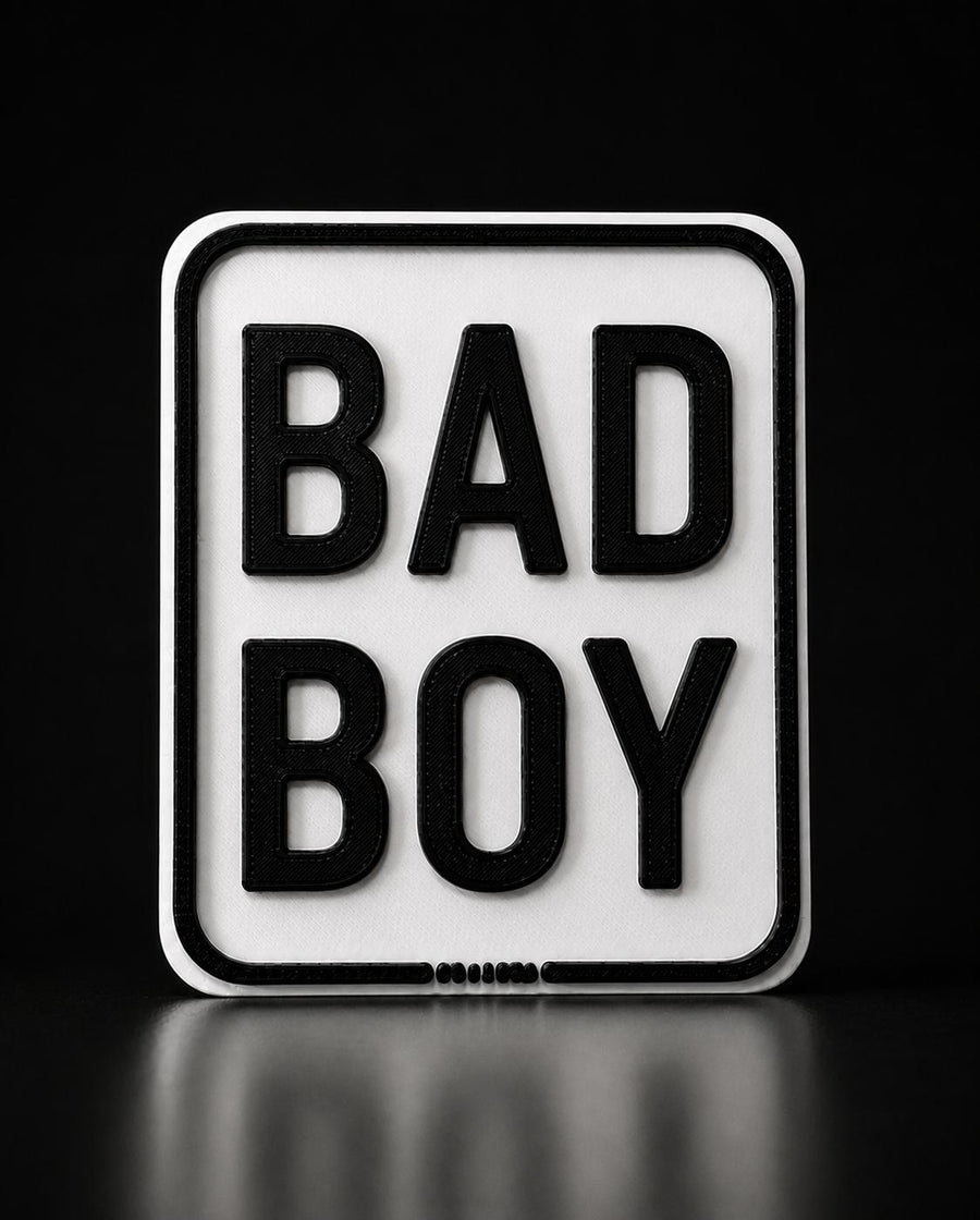 3D Fun-Kennzeichen BAD BOY in Schwarz-Weiß