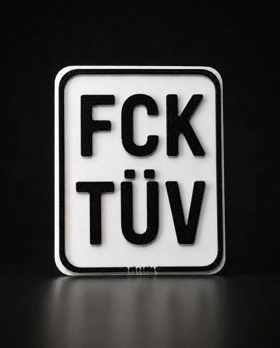 3D Fun-Kennzeichen FCK TÜV in Schwarz-Weiß