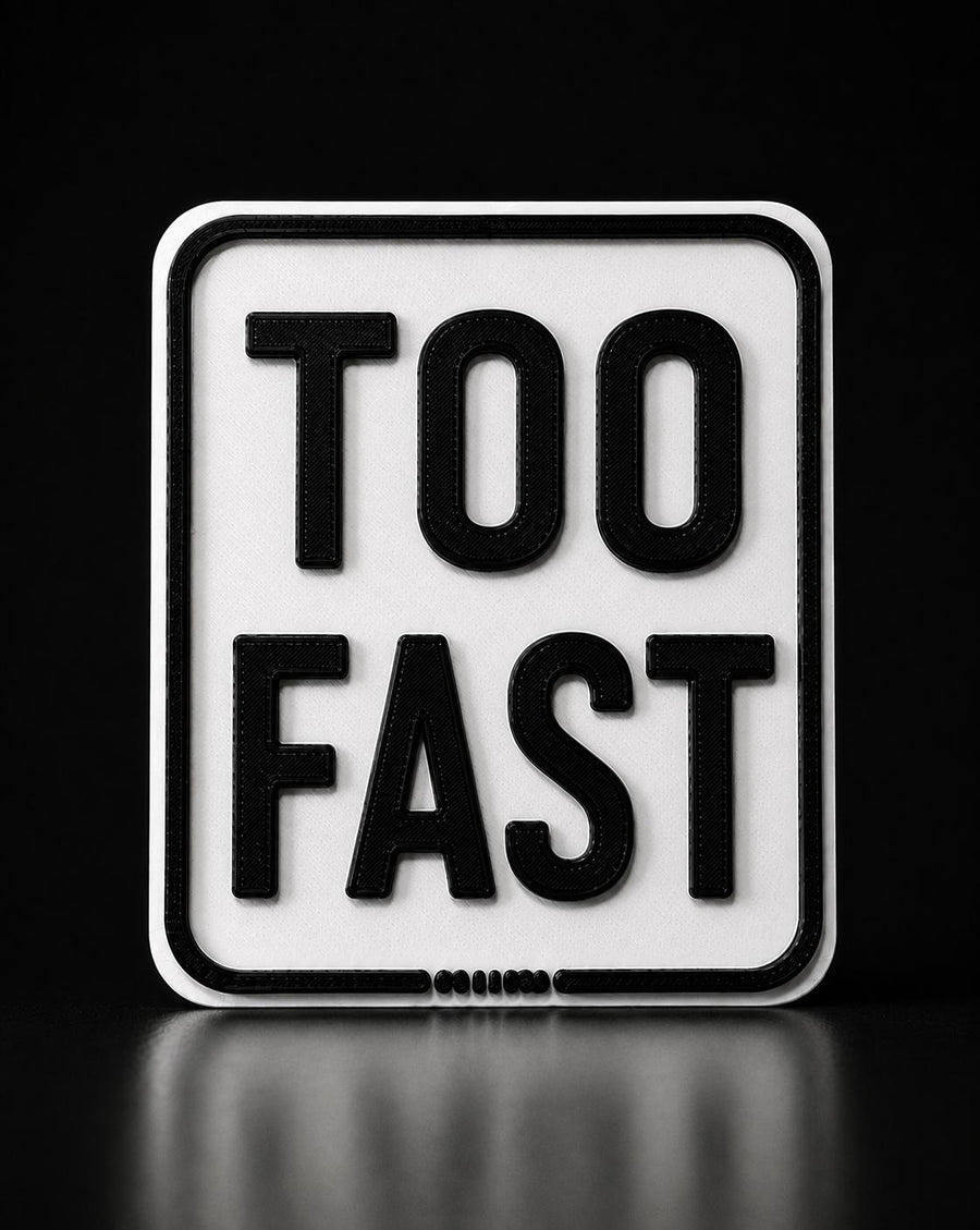 3D Fun-Kennzeichen TOO FAST in Schwarz-Weiß